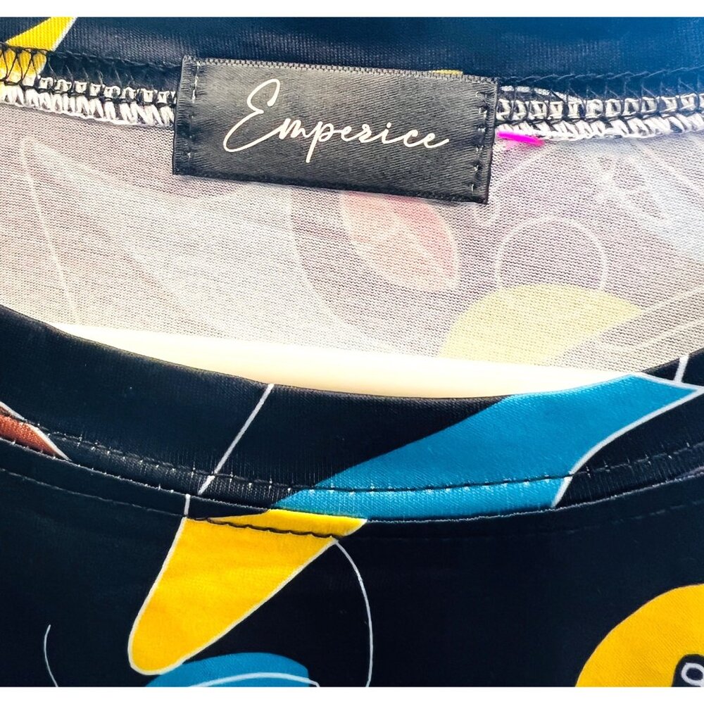 Emperice Womens XL Black Abstract Print Crop Top 100% Polyester - Picture 3 of 5
